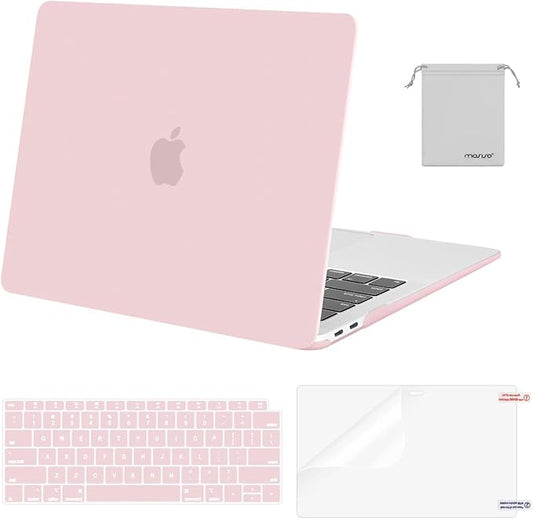 MOSISO Compatible with MacBook Air 13 inch Case M1 Chip 2021-2018 Release A2337 A2179 A1932, Plastic Hard Shell&Keyboard Cover&Screen Film&Storage Bag for MacBook Air 13.3 inch Case, Rose Quartz