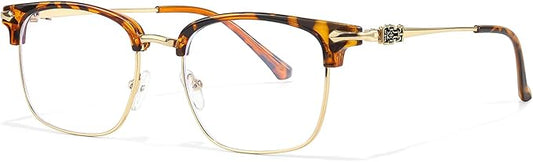 IGnaef Unisex Retro Blue Light Blocking Glasses Trendy Semi-Rimless Anti Eyestrain & UV Glare for Gaming & Reading