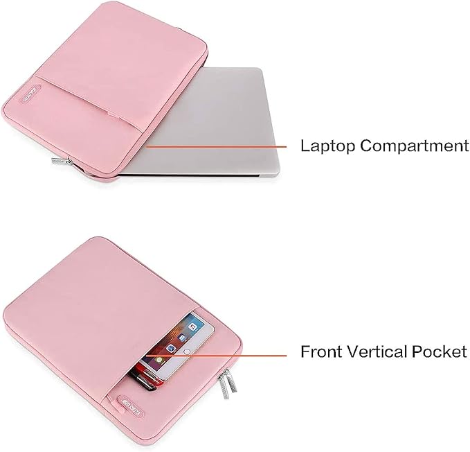 MOSISO Laptop Case 13.3 inch, 13-13.3 inch Laptop Sleeve Compatible with MacBook Air/Pro 13/Pro 14 M5 M4 M3 M2 M1, HP Dell ASUS Lenovo,Polyester Vertical Computer Sleeve Bag with Pocket, Pink