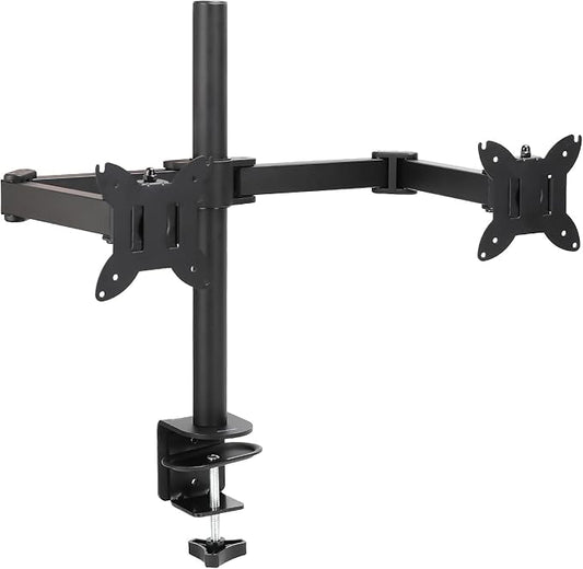 Amazon Basics Adjustable Dual Monitor Desk Mount, Holds up to 32" Monitors, Black
