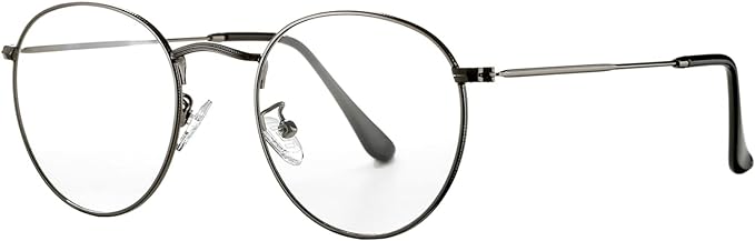 HJSTES Round Blue Light Glasses for Women Men Retro Circle Clear Lens Metal Frame Eyeglasses