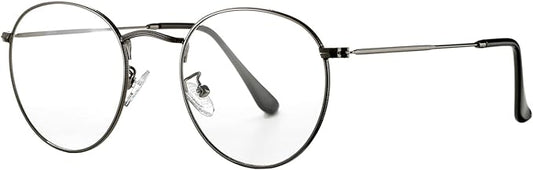 HJSTES Round Blue Light Glasses for Women Men Retro Circle Clear Lens Metal Frame Eyeglasses