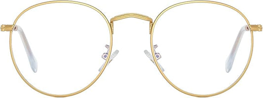 AIEYEZO Blue Light Glasses for Women Men Fashion Retro Circle Wire Frames Eyeglasses Anti-Blue Light Computer Gaming Glasses