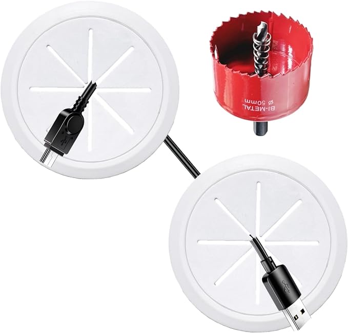 2 Pack TV Wire Hider for Wall, 1.97 Inch (50mm Hole) Cord Hider in Wall Cable Management Kit, Includes 2 Pass Throughs and 1 Hole Saw Drill Attachment Easy to Install by BGHEOUYV