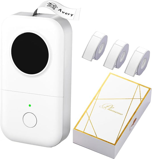 Phomemo Label Printer- D30 Label Maker Machine with 3 Roll Adhesive Label Thermal Paper, Back to School Supplies for Kids,Teacher, Sticker Printer,for Office Home Organization (USB Rechargeable)-White