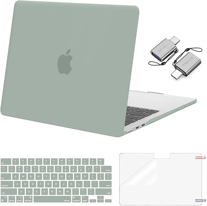 MOSISO Compatible with MacBook Air 13 inch Case M5 2026 M4 2025 M3 M2 2024-2022 A3449 A3240 A3113 A2681, Hard Shell&Keyboard Cover&Screen Film&Type C for MacBook Air 13.6 inch Case, Antique Green