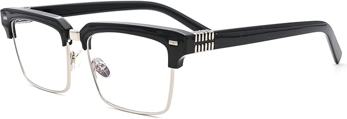 Semi Rimless Rectangle Blue Light Glasses Men Women Black Square Eyewear
