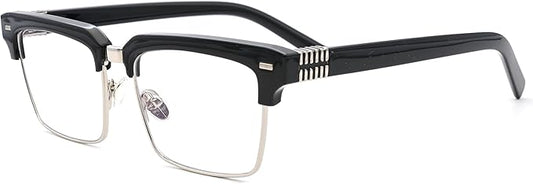 Semi Rimless Rectangle Blue Light Glasses Men Women Black Square Eyewear