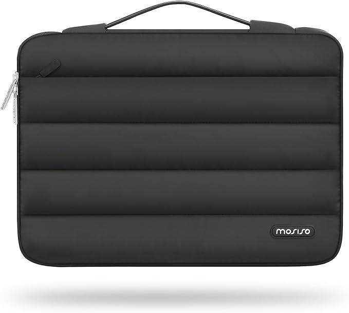 MOSISO 360 Protective 13-14 inch Laptop Case, 13.3 inch Puffy Laptop Sleeve Compatible with MacBook Air 13 13.6 M3 M2 M1/Pro 13/14, HP, Dell, ASUS, Lenovo,Polyester Horizontal Side Open Bag, Black