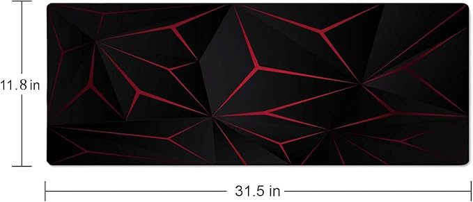 Mouse Pad Gaming, Large Mouse Pads for Desk, Keyboard Mouse Mat Desk Pad, Non-Slip Rubber Base with Stitched Edges Mousepad, 31.5x11.8 inch Abstract Polygonal Triangle Dark Red