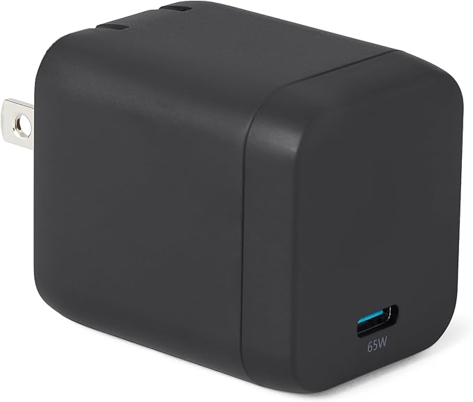 Amazon Basics Fast Charging USB C Nano GaN Wall Charger, 65W 1-Port PD 3.1 for Laptops Tablets Phones, Black