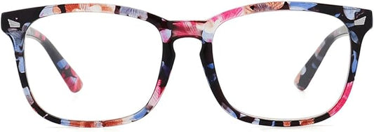 MEETSUN Blue Light Blocking Glasses women men, Anti Eye Strain Headache (Sleep Better),Computer Glasses UV400 Lens (T1 Flower-Transparent Lens)