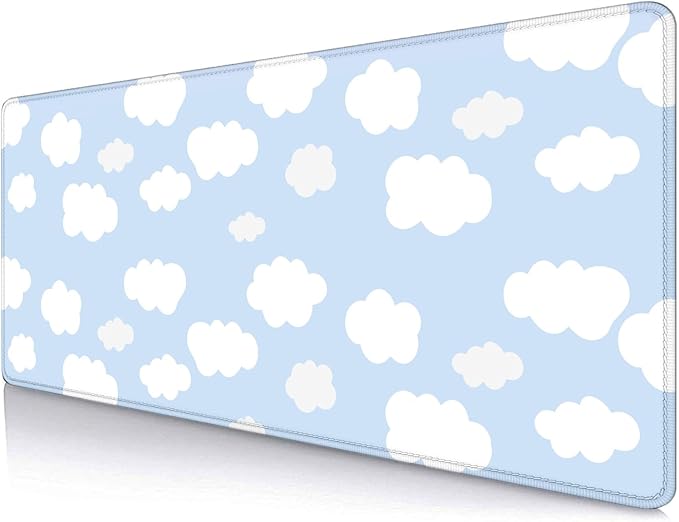 Cute Desk Pad, Blue Sky with Clouds Desk Mat, Large Mouse Pad, Protector Pad, Non-Slip Rubber Base with Stitched Edges Deskmat Writing Mat for Computer Laptop Office,31.5 X 11.8 in