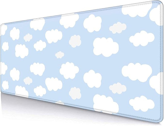 Cute Desk Pad, Blue Sky with Clouds Desk Mat, Large Mouse Pad, Protector Pad, Non-Slip Rubber Base with Stitched Edges Deskmat Writing Mat for Computer Laptop Office,31.5 X 11.8 in