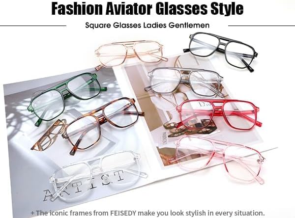 FEISEDY 2Pack Blue Light Blocking Glasses Fake Nerd Clear Square Computer Lightweight Pilot Glasses Frame Oversized B2866