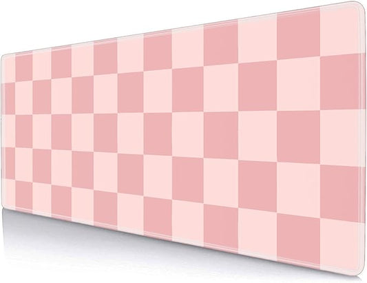 Pastel Pink Desk mat, Checkered Pattern Extra Large Mouse Pad, Desk Protector Pad, Writing Mat for Work Home Decor, Non-Slip Rubber Gaming Mouse Pads for Computer Laptop, 31.5 X 11.8 in
