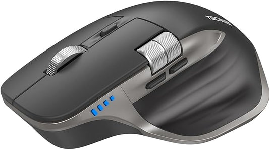 TECKNET Wireless Mouse, Bluetooth Mouse (BT5.3/5.0 & 2.4G) Rechargeable Ergonomic Optical Mouse with 6 Adjustable DPI, Side Scroll, Quiet Clicks, USB A Receiver, 7 Buttons, Wide Compatibility - Grey