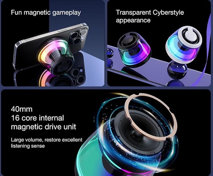 Magnetic Bluetooth Speaker,Wireless Induction Bluetooth Speaker,Mini Portable Cell Phone Stand for iPhone, Lanyard & RGB Night Light,or Home,Outdoors,Pool,Gift (Black-1PCS)