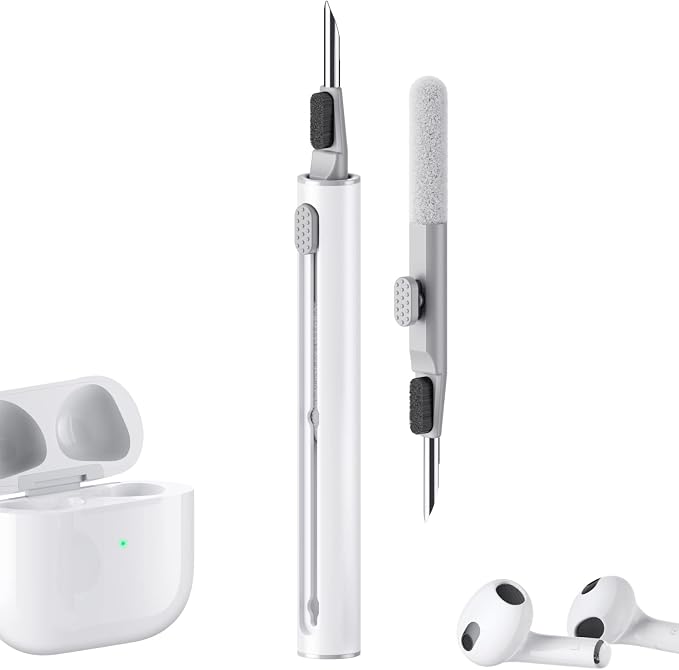 Hyashee Cleaner Kit for Airpods Pro 1 2 3 Multi-Function Cleaning Pen with Soft Brush Flocking Sponge for Bluetooth Earphones Case Cleaning Tools White by HyasheeDesignforElectronics