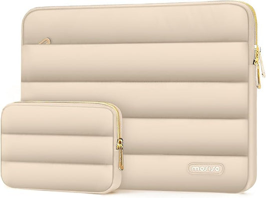 MOSISO Laptop Case 16 inch, 15-15.6 inch Puffy Laptop Sleeve Compatible with MacBook Pro 16 M5 M4 M3 M2 M1, HP Dell ASUS Acer Toshiba Lenovo, Polyester Horizontal Bag with Small Case, Apricot