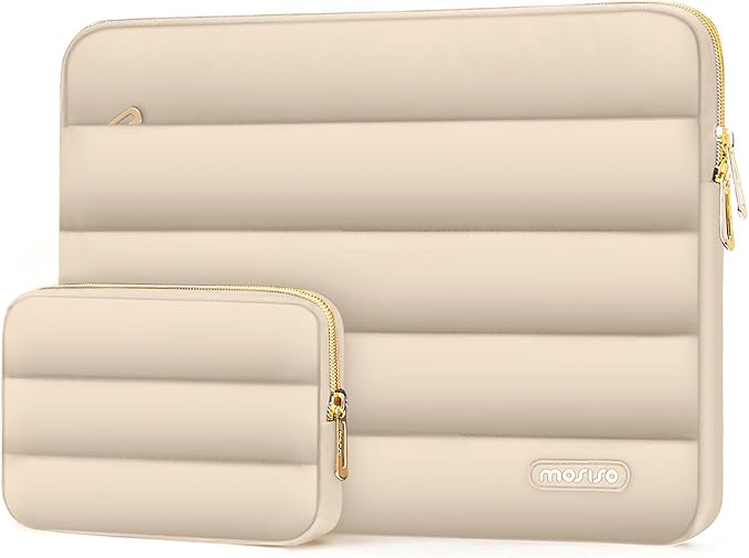 MOSISO Laptop Case 13.3 inch,13-13.3 inch Puffy Laptop Sleeve Compatible with MacBook Air 13.6 M5 M4 M3 M2 M1/Neo/Pro 13/14,HP Dell ASUS Lenovo,Polyester Horizontal Bag with Small Case, Apricot