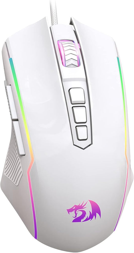 Redragon Gaming Mouse, Wired White Mouse with RGB Backlit, 8000 DPI Adjustable, PC Gaming Mice with 9 Programmable Macro Buttons & Fire Button, PC Gaming Mouse for Windows/Mac, White