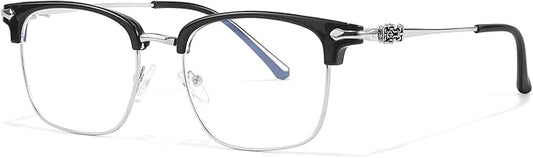 IGnaef Unisex Retro Blue Light Blocking Glasses Trendy Semi-Rimless Anti Eyestrain & UV Glare for Gaming & Reading