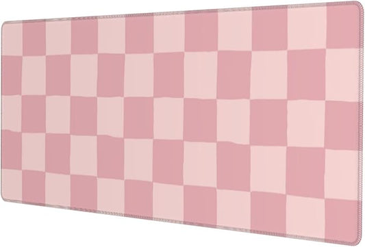 Pink Checkered Gaming Mouse Pad Desk Mat for Home and Office, Large Mousepad Extended Keyboard Pad Stitched Edge Accessories Decor