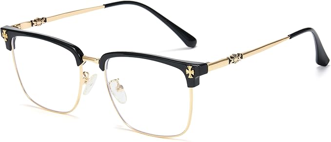 Cyxus Retro Blue Light Glasses Men - Square TR90 Metal Blowline Frame Stylish Trendy for Computer Daily Work 8252