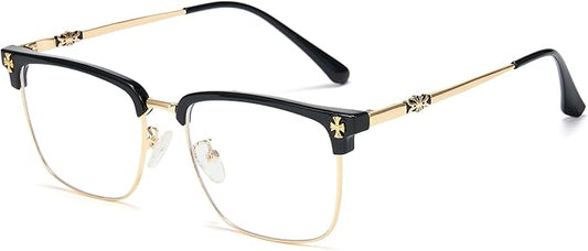 Cyxus Retro Blue Light Glasses Men - Square TR90 Metal Blowline Frame Stylish Trendy for Computer Daily Work 8252