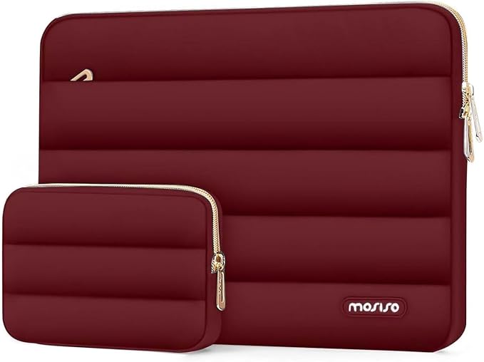 MOSISO Laptop Case 13.3 inch,13-13.3 inch Puffy Laptop Sleeve Compatible with MacBook Air 13.6 M5 M4 M3 M2 M1/Neo/Pro 13/14,HP Dell ASUS Lenovo,Polyester Horizontal Bag with Small Case, Red
