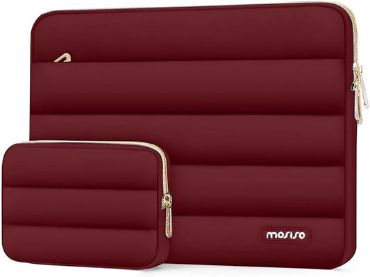 MOSISO Laptop Case 16 inch, 15-15.6 inch Puffy Laptop Sleeve Compatible with MacBook Pro 16 M5 M4 M3 M2 M1, HP Dell ASUS Acer Toshiba Lenovo, Polyester Horizontal Bag with Small Case, Red
