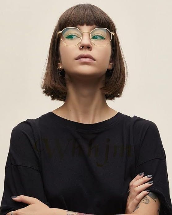 Polygon Blue Light Blocking Glasses for Women Men Retro Octagon Square Non-prescription Metal Frame Eyeglasses