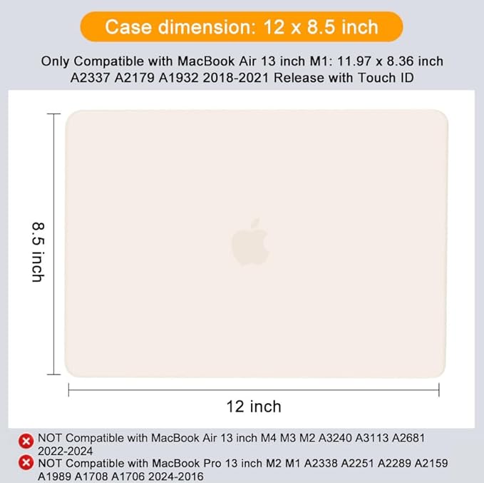 MOSISO Compatible with MacBook Air 13 inch Case M1 Chip 2021-2018 Release A2337 A2179 A1932, Plastic Hard Shell&Keyboard Cover&Screen Film&Storage Bag for MacBook Air 13.3 inch Case, Beige