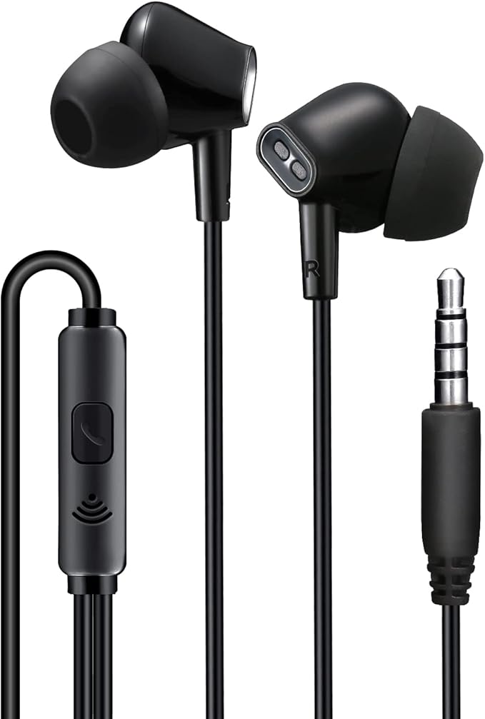 Wired Earbuds Headphones for School with Microphone Noise Isolating Stereo Bass in-Ear Earphones – for Smartphones, Tablets, Schools, Ipads, Multiuse - 3.5mm Plug in Audio Jack - Black