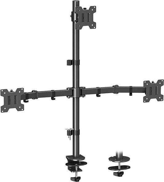 MOUNT PRO Triple Monitor Mount, Monitor Desk Mount for 3 Screens up to 32 inch, 17.6 lbs Each, Fully Adjustable Stacked Computer Stand, Table VESA Mounting, C clamp/Grommet Base