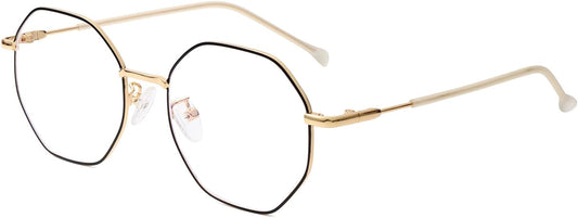 Polygon Blue Light Blocking Glasses for Women Men Retro Octagon Square Non-prescription Metal Frame Eyeglasses