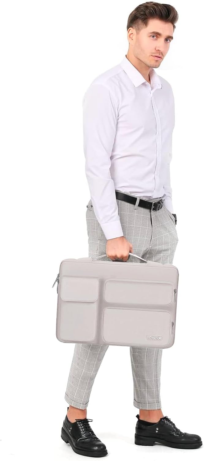 MOSISO 360 Protective Laptop Case 15 inch, Laptop Sleeve Compatible with MacBook Air M5 A3448 M4 A3241 M3 A3114 M2 A2941 2026-2023,Dell XPS,Side Open Bag with 2 Raised&1 Flapover Pockets, Stone Gray