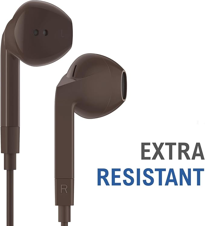 LUDOS FEROX Wired Earbuds in-Ear Headphones, 5 Year Warranty, Earphones with Microphone, Noise Isolation Corded for 3.5mm Jack Ear Buds for iPhone, Samsung, Laptop, Kids, School Students - Brown