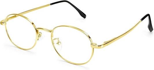 Dollger Oval Blue Light Glasses for Women Retro Anti Bluelight Blocker Glasses Men for Computer Small Metal Frame Eyeglasses
