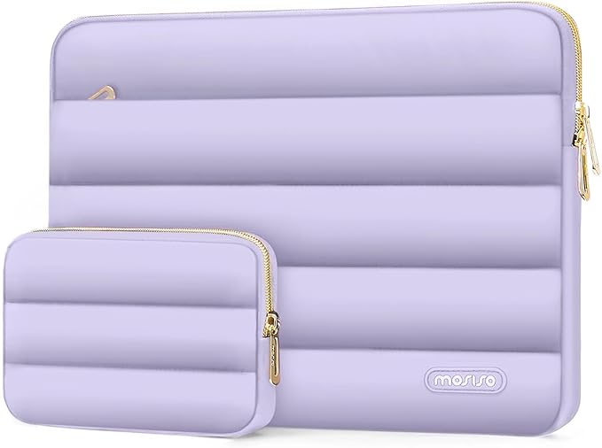 MOSISO Laptop Case 16 inch, 15-15.6 inch Puffy Laptop Sleeve Compatible with MacBook Pro 16 M5 M4 M3 M2 M1, HP Dell ASUS Acer Toshiba Lenovo, Polyester Horizontal Bag with Small Case, Purple
