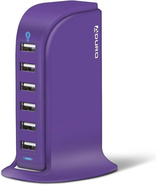 Aduro 40W 6-Port USB Desktop Charging Station Hub Wall Charger for iPhone iPad Tablets Smartphones with Smart Flow (Purple)