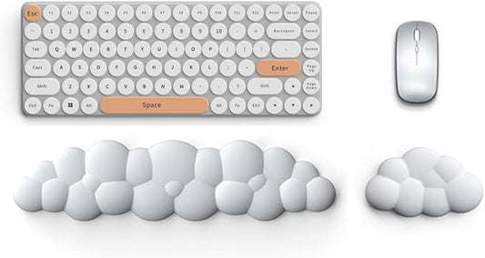 Cloud Keyboard Wrist Rest Pad Set,Enlarge PU Leather Memory Foam Wrist Cushion Support,Easy Typing Pain Relief,Mouse Wrist Rest Pad,Non-Slip Wrist Support for Home, Office,White