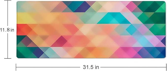 Colorful Triangles Print Desk Mat Large Gaming Mouse Pad XL Extended Mousepad Desk Pad Big Keyboard Pad Desktop Mouse Mat 31.5"x11.8" Deskmat for Gamers with Stitched Edges Non-Slip Rubber Base