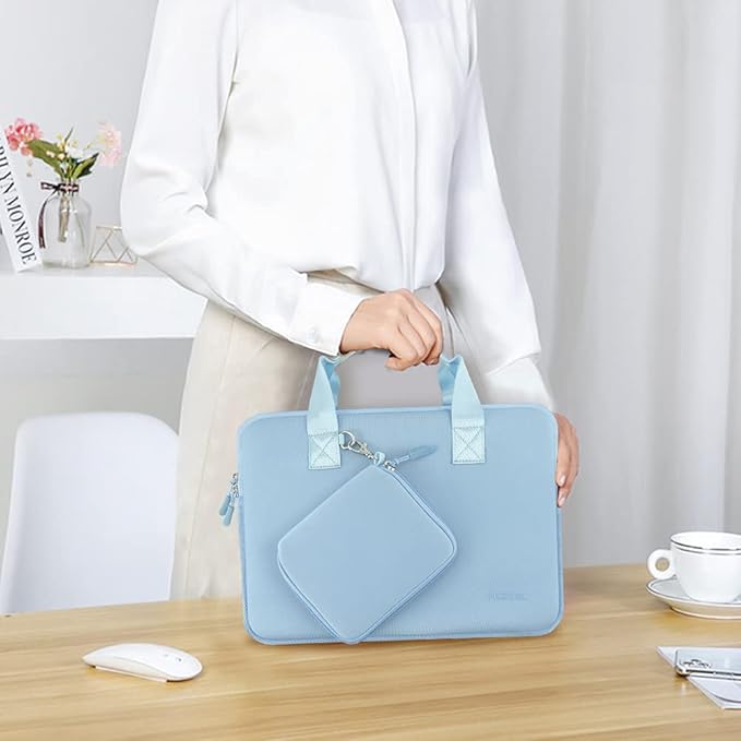 Hseok 15.6-16 inch Elastic Laptop Sleeve with Small Case, Neoprene Carrying Bag Compatible with MacBook Neo/Pro 16" M5/M4/M3/M2/M1, MacBook Air 15 M5, XPS 16, Most 15.6-16 Notebooks,Light Blue
