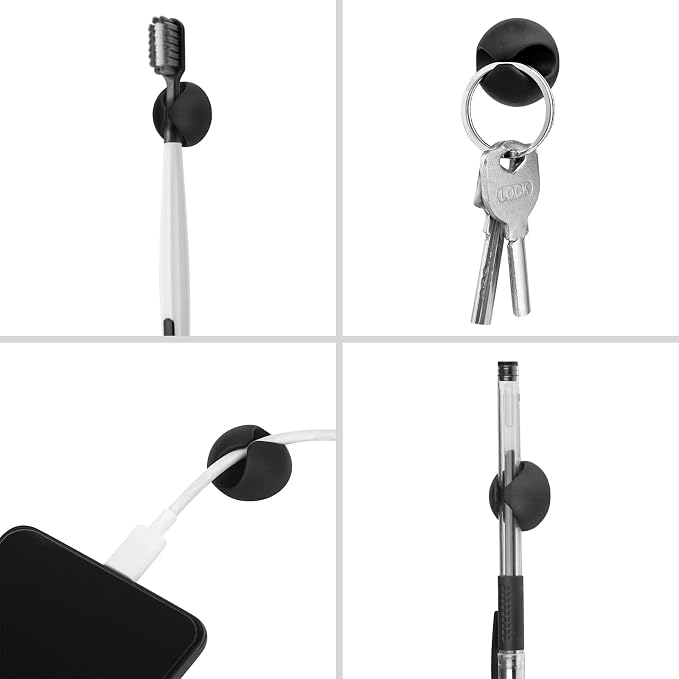 Flezoo Cord Holder Cable Holder, 12PCS Black Adhesive Cable Clips Cord Organizer Charger Holder Wire Management Keeper for Nightstand, Office, Desk or Mouse - Image 6