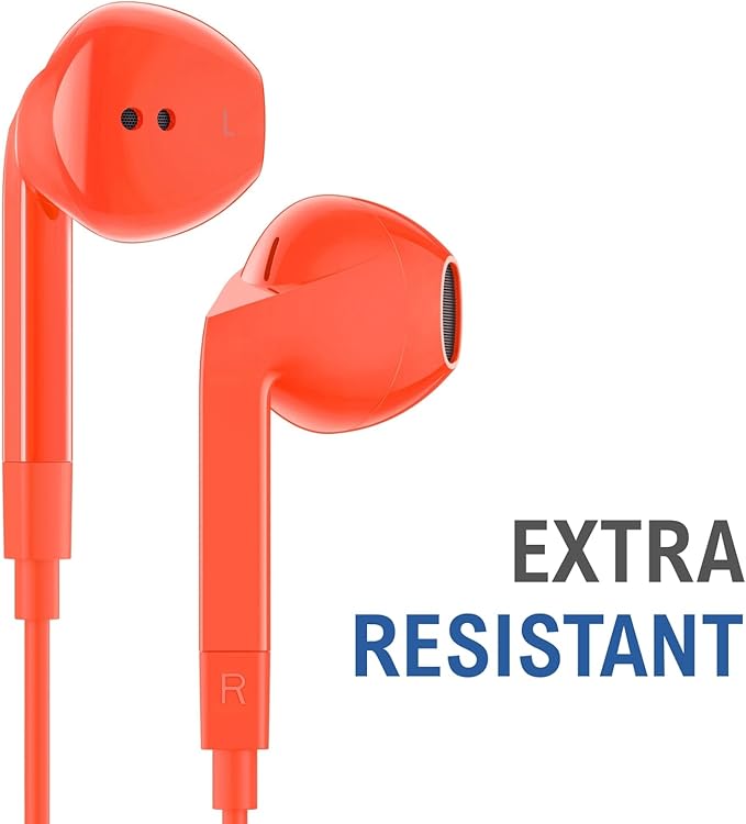 LUDOS FEROX Wired Earbuds in-Ear Headphones, 5 Year Warranty, Earphones with Microphone, Noise Isolation Corded for 3.5mm Jack Ear Buds for iPhone, Samsung, Laptop, Kids, School Students - Coral