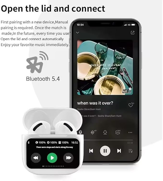 Touch-Screen Bluetooth 5.4 Wireless Earbuds HiFi Stereo Sound Ergonomic Design IPX7 Waterproof 4-40 Hour Long Playtime Multi-Function Headphones Compatible with Android/iOS