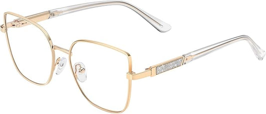 Dollger Square Blue Light Blocking Glasses for Women Trendy Oversized Computer Gaming Eyeglasses Cat Eye Metal Frame bluelight glasses Gold