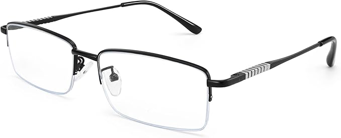 Dollger Rectangle Blue Light Glasses for Men Metal Anti Bluelight Blocking Glasses for Computer Fashion Eyeglasses Small Half